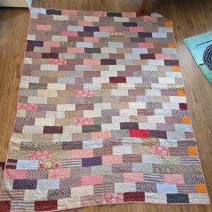 Handmade Scrappy "Coin" Patchwork Quilt - Large Throw / Twin (81" x 67") - Multi